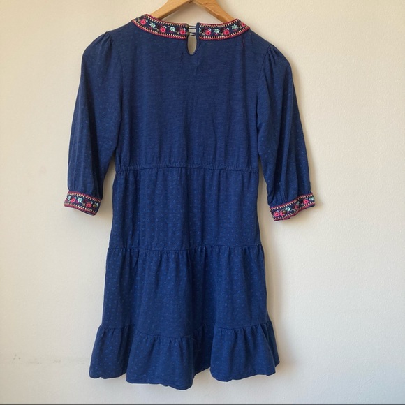Lucky Brand Blue Boho Embroidered Flower Print Tiered Empire Dress Girls XL 16 - Picture 2 of 8